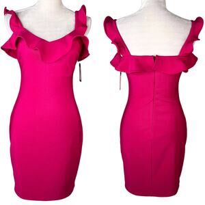 Guess Bodycon Dress 4 Ruffles Fuchsia Berry New